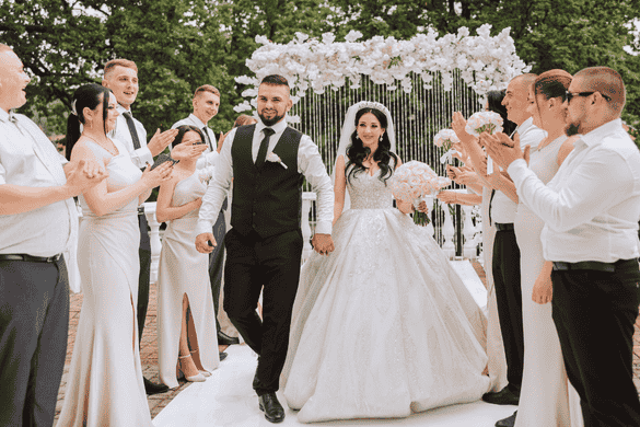 a couple walking down the aisle